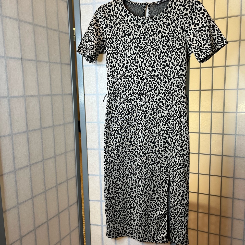 Zara animal print dress with front slit